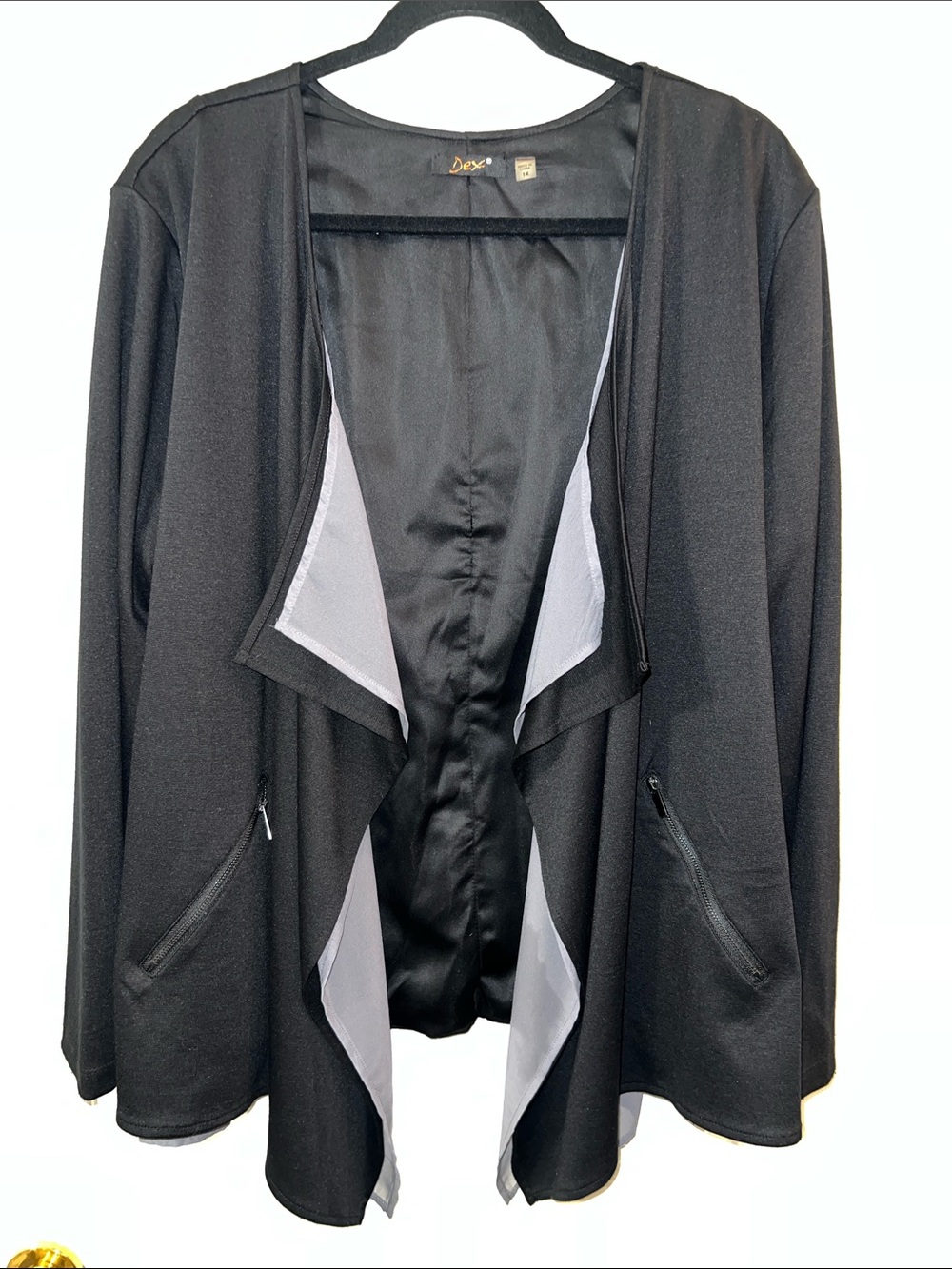 Dex Black Draped Open-Front Blazer with Light Gray Contrast